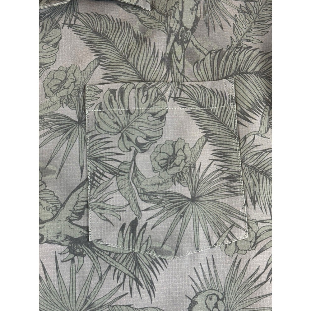 Projek Raw Mens XXL Tropical Parrot Print Button Up Shirt Gray Short Sleeve - Picture 9 of 10